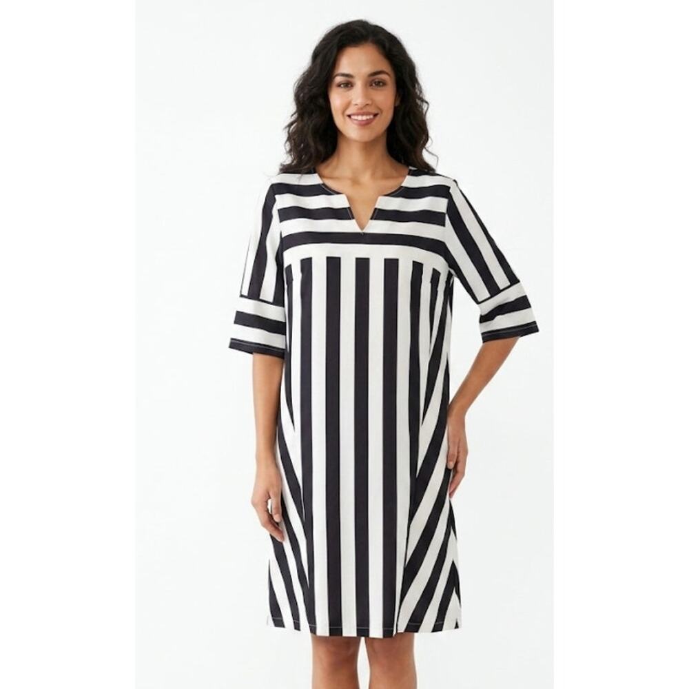 SHEIN Casual Knee-Length A-Line Dress Striped Black White Lightweight XL